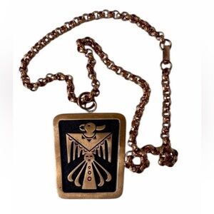 Vintage Navajo Thunderbird Solid Copper Pendant with Chain By Bell Trading Post